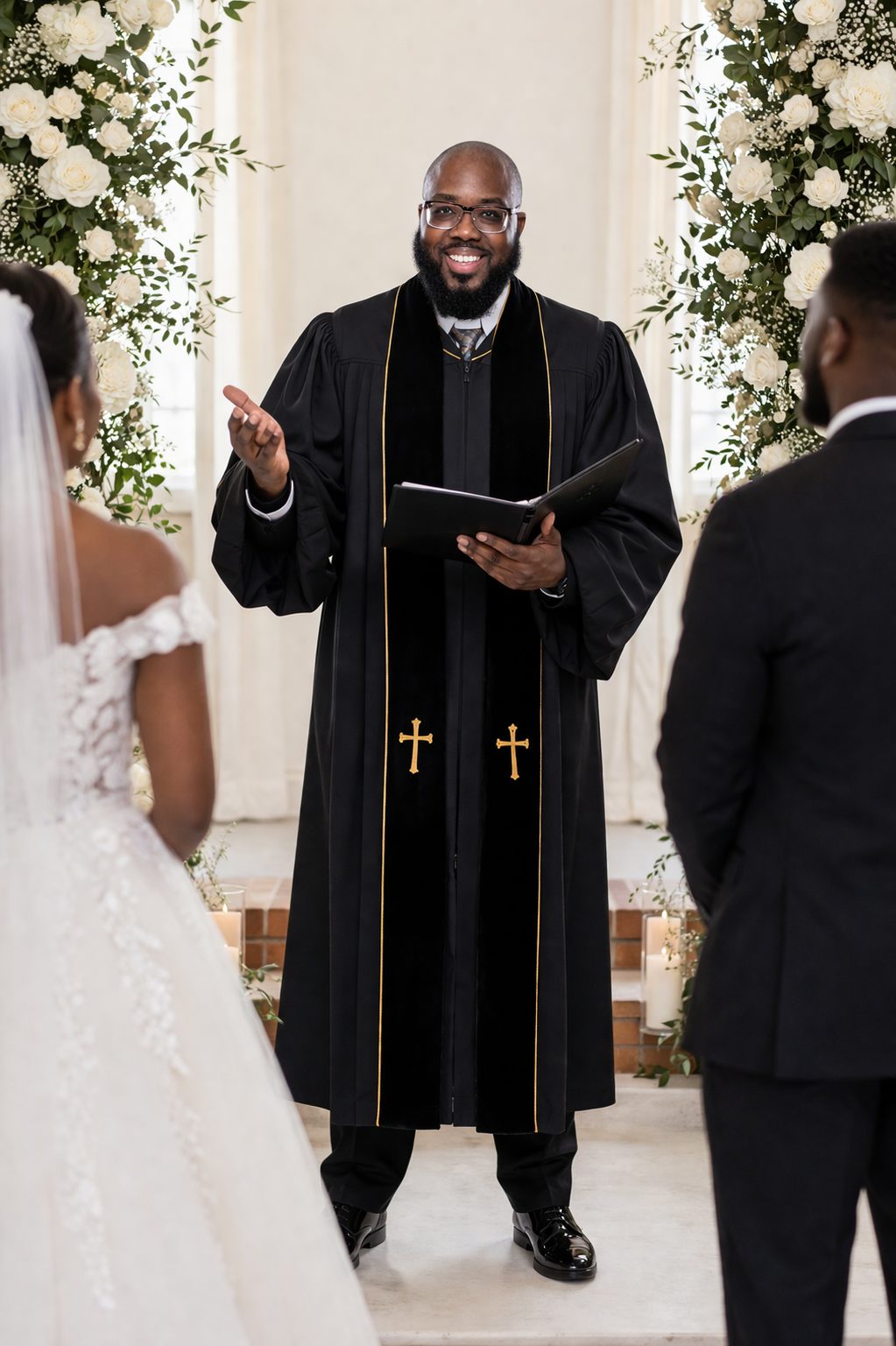 Chester officiating in black ministerial robes
